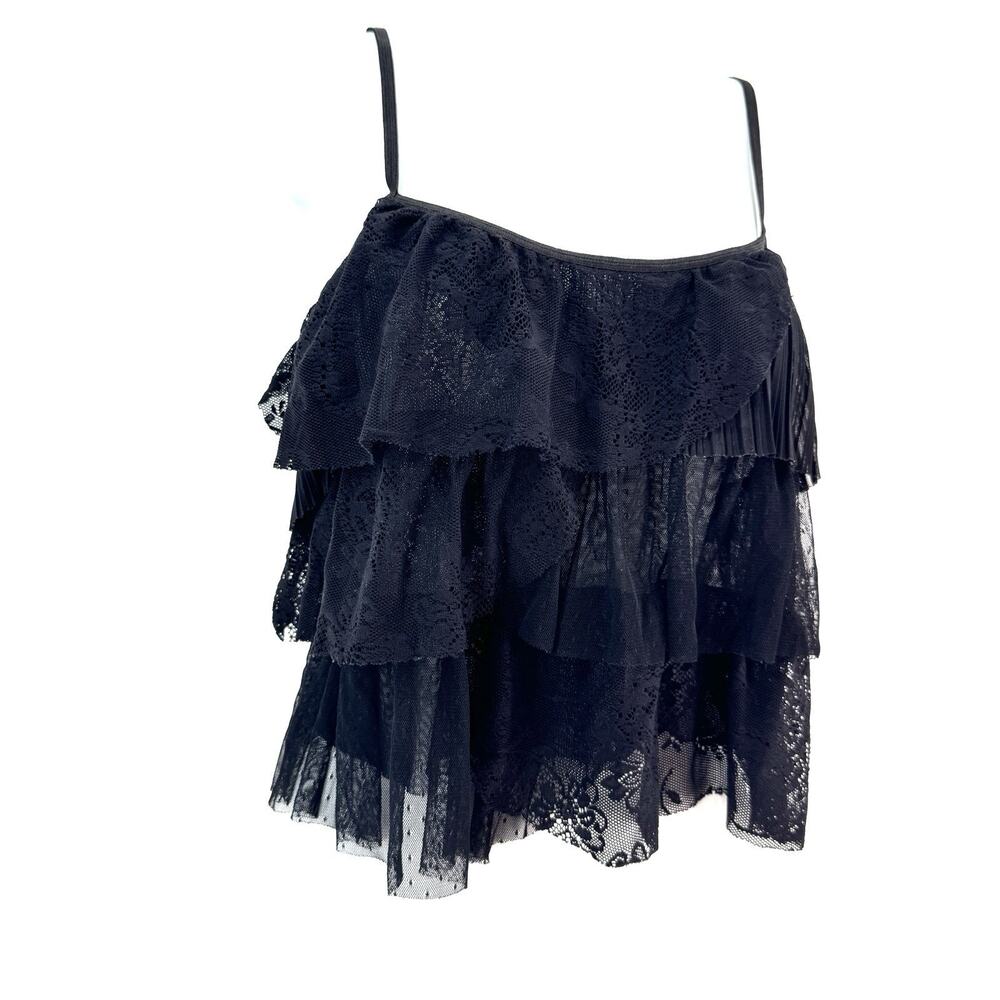 Y2K VTG Victorias Secret Camisole Top Small Black Lace Mesh‎ Fairy Grunge Tiered